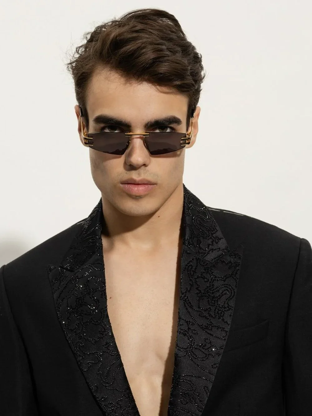 Balmain Men Sunglasses Titanium Gold Black Grey Geometric FIXE BPS-123A-54